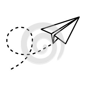Flying paper plane icon in linear style.