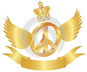 Flying Peace Symbol with Crown Jewels Illustration