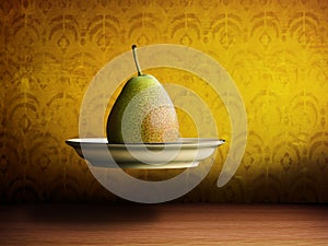 Flying pear on a plate