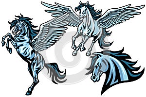 Flying Pegasus Horse Mustang Running Rearing Vector Mascot Logo Design Illustration Set Premium Collection