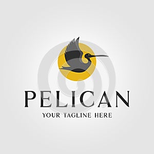 flying pelican bird in the sunset logo vector design illustration icon