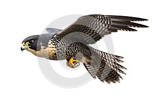 Flying Peregrine Falcons Isolate on white Background.