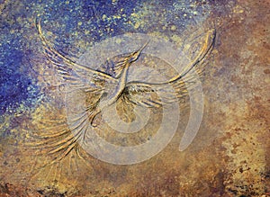 Flying phoenix bird as symbol of rebirth and new beginning.