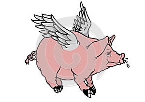 Flying pig made with plain colors. Vector illustration