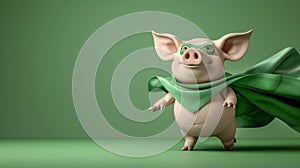 Flying pig superhero with cape on pastel gradient backdrop providing generous space for adding text