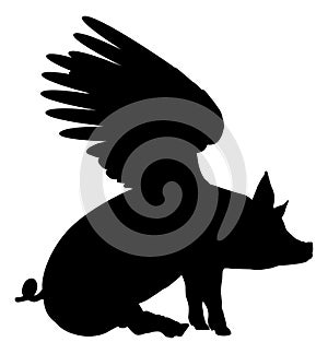 Flying Pig Wings Silhouette Saying Pigs Might Fly