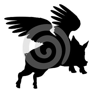 Flying Pig Wings Silhouette Saying Pigs Might Fly photo