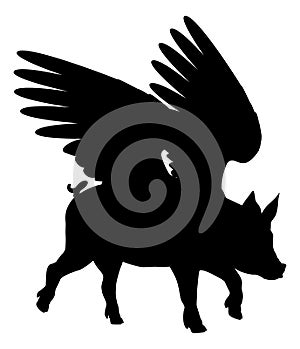 Flying Pig Wings Silhouette Saying Pigs Might Fly photo