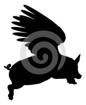 Flying Pig Wings Silhouette Saying Pigs Might Fly photo