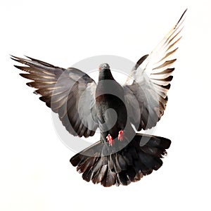 Flying pigeon isolated on white