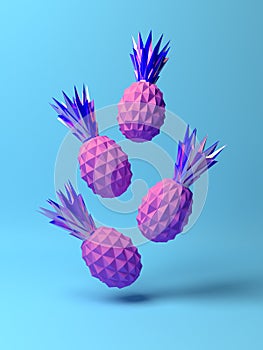 Flying pineapples in vibrant bold gradient holographic colors