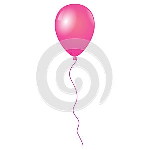 Flying pink balloon isolated on white background