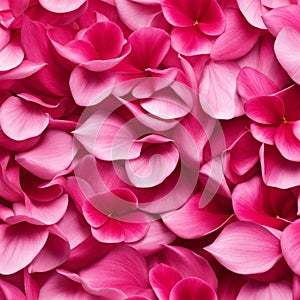 Flying pink rose petals against a pink background