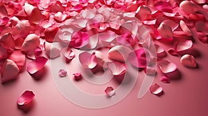 Flying pink rose petals. Background for weddings, holidays, generative ai tools