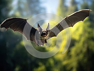 Ai Generated illustration Wildlife Concept of Flying Pipistrelle bat iin natural forest background