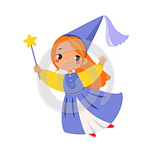 Flying Pixie Godmother with Magic Wand as Fairy Tale Character Vector Illustration