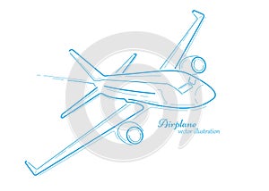 Flying plane.Airplane line drawing.Air flights.Vacation banner.