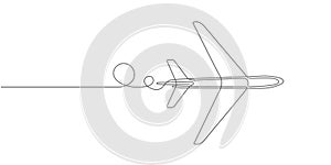 Flying plane.Airplane Vector .Continuous line drawing.Air flights.Vacation banner