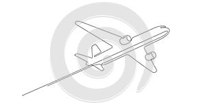 Flying plane.Airplane Vector .Continuous line drawing.Air flights.Vacation banner
