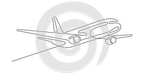 Flying plane.Airplane Vector .Continuous line drawing.Air flights.Vacation banner