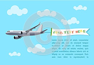 Flying Plane with Banner for Your Text, Advertising, Header.