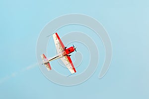 Flying the plane performs aerobatics photo