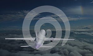 Flying plane in the sky 3d illustration