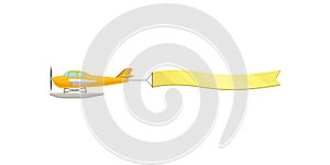 Flying plane with yellow horizontal advertising banner vector Illustration on a white background