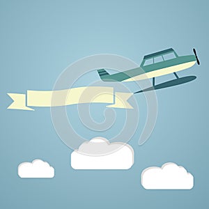 Flying planes with banners, template for text, vector