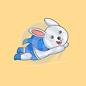 Flying rabbit super hero wearing costume and cloak animal mascot cartoon vector illustration