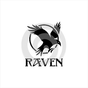 Flying raven bird in circle vector