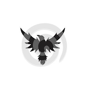 Flying Raven crow black isolated background logo icon design vector illustration