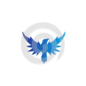 Flying Raven crow flat blue color isolated background logo icon design vector illustration