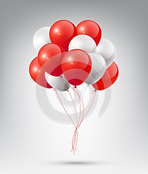 Flying Realistic Glossy Red white Balloons with Party and Celebration concept on white background