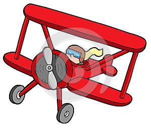 Flying red biplane