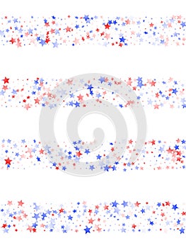 Flying red blue white star sparkles on white vector american patriotic background