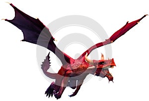 Flying red dragon 3D illustration