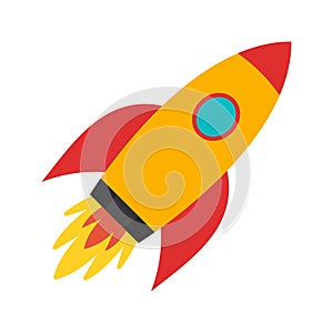 Flying rocket. Rocket ship launched to space. Business booster, start up, future, aim concept