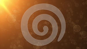 Flying round spots in the rays of a warm light source, computer generated. Modern abstract background, 3D rendering