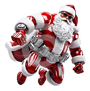 Flying Santa Claus super hero techno character isolated