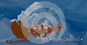 A flying santa sleigh in the magic winter sky night