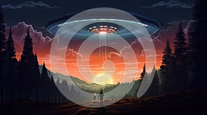 Flying Saucer Abducting Concept. UFO Abducts. Extraterrestrial Life Concept.