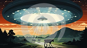 Flying Saucer Abducting Concept. UFO Abducts. Extraterrestrial Life Concept.