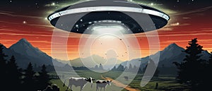 Flying Saucer Abducting Concept. UFO Abducts. Extraterrestrial Life Concept.