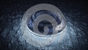 Flying saucer with alien on moon. UFO concept. Realistic metal shaders. 4K animation.