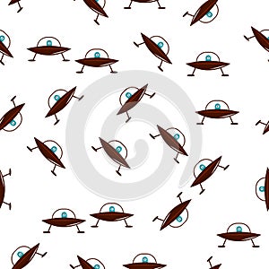 flying saucer with aliens colored icon in pattern style. One of ufo collection icon can be used for UI, UX