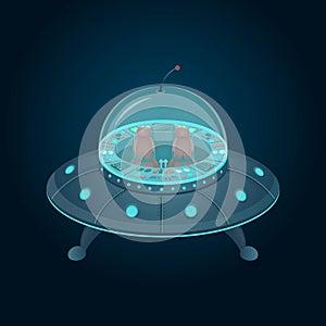 Flying saucer with a cockpit in cartoon style. Vector illustration