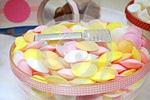 Flying saucer sweets in a bowl