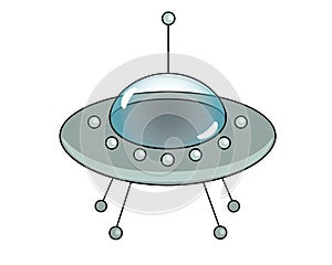 Flying saucer - UFO has landed and stands - vector full color illustration. Alien spaceship stylized childish drawing.