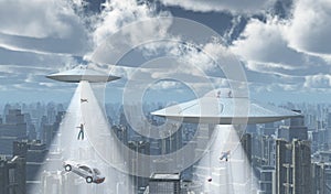 Flying saucers over a big city